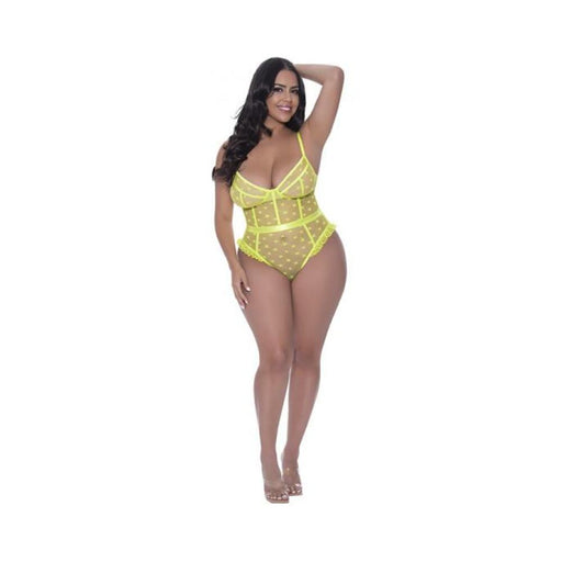 Magic Silk Love Star High Leg Teddy With Snap Crotch Neon Chartreuse Queen Size | SexToy.com