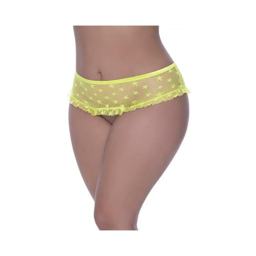 Magic Silk Love Star Skirted Hipster With Open Crotch Panty Neon Chartreuse Queen Size | SexToy.com