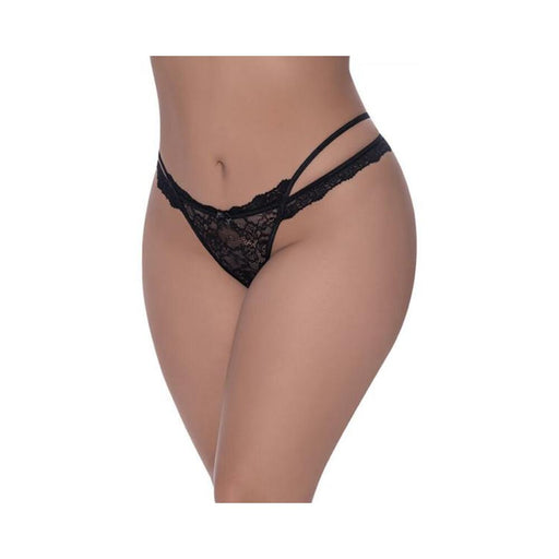 Magic Silk Ooh La Lace Cross Strap Split Crotch Tanga Black Queen Size | SexToy.com