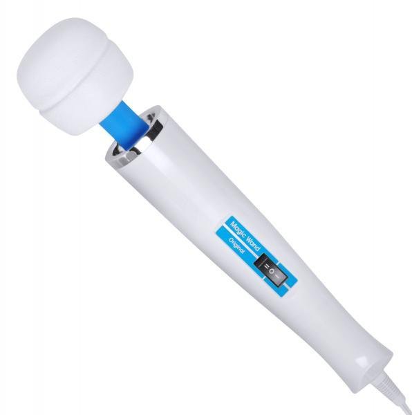White Magic Wand Original personal massager with blue accent and on/off switch, US 110 Volt plug.
