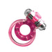 Pink magnetic cock ring with dual straps and a silver bullet vibrator attachment.