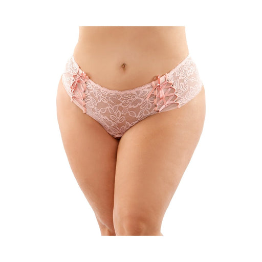 Magnolia Crotchless Lace Boyshort With Lace-up Panel Details Light Pink Queen - SexToy.com