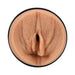 Close-up of a realistic beige ULTRASKYN stroker sleeve designed for intimate use with detailed texture.