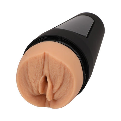 Main Squeeze Bridgette B. Ultraskyn stroker in vanilla with realistic texture and black hard-case design.