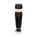 Black handheld stroker with removable cap and realistic vanilla-colored sleeve inside.