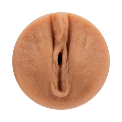 Vanilla-colored realistic textured stroker modeled from Cherie Deville, designed for lifelike adult pleasure.