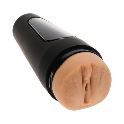 Main Squeeze Cherie Deville Ultraskyn stroker in vanilla with black outer case shown on white background.