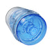 Transparent blue and clear compact stroker with textured interior and hard outer case for adjustable pressure control.