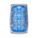 Compact transparent stroker with blue textured interior and adjustable pressure control.