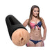 Main Squeeze Dani Daniels textured Ultraskyn masturbator with black case shown next to model in stars and stripes bikini