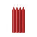 Four red sensual warm drip candles standing upright with unlit wicks against a white background.