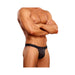 Male model wearing black Male Power Cobra Micro V Thong with subtle glossy snakeskin pattern and branded waistband.