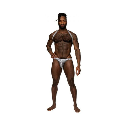 Male Power S'naked Shoulder Sling Harness Thong One-piece Silver/black L/xl | SexToy.com