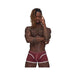 Athletic man wearing burgundy Male Power Sport Mesh mini shorts with white trim and logo waistband on white background.