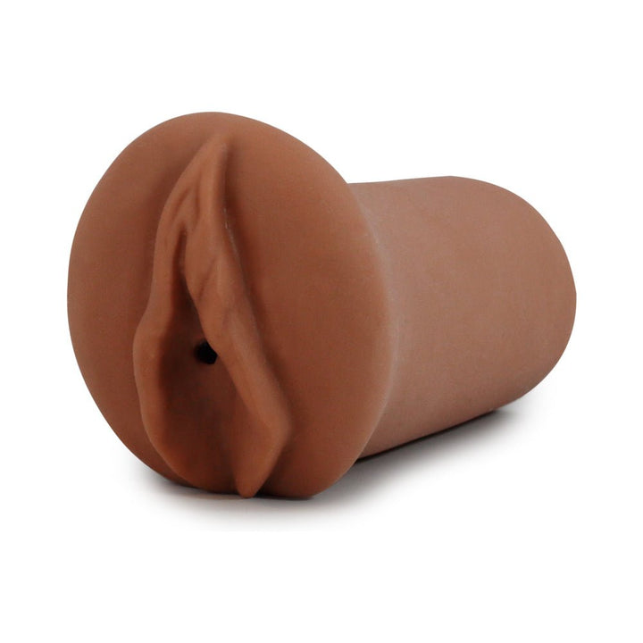 Mamacita Latin palm-sized masturbator in realistic soft brown material with detailed textured opening.