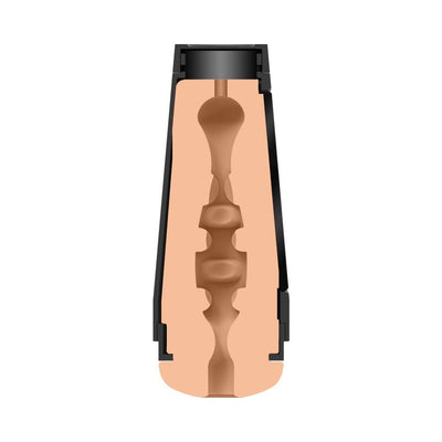 Cross-section view of the Man Squeeze Chad White Ultraskyn stroker showing textured interior in vanilla color.