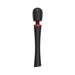 Black and red handheld massager with flexible head and textured grip handle for powerful vibrations.