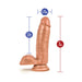 Realistic tan silicone dildo with suction base showing 7-inch length and 1.75-inch width measurements.