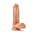 Realistic Latin-toned dildo with suction cup base, detailed texture, and lifelike design standing upright on white background.