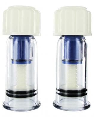 Pair of clear and white Max Twist Nipple Suckers with twist control caps for adjustable suction intensity.