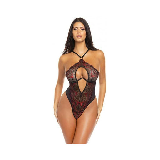 Maxi Unlined Monowire Galloon Lace Teddy W/o-ring Detail Black/red L/xl - SexToy.com