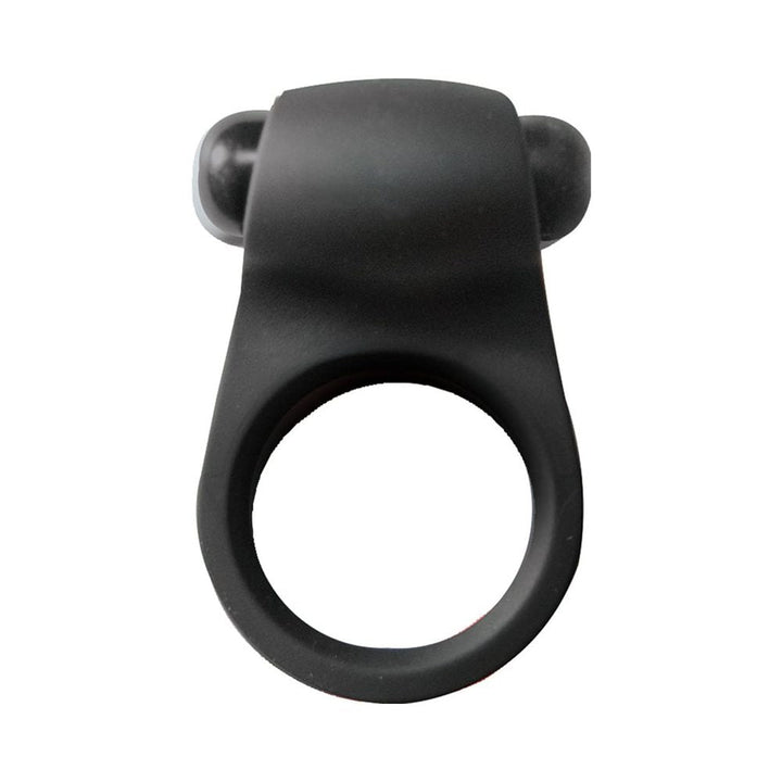 Black silicone vibrating ring with bullet-shaped motor, designed for intimate use and enhanced pleasure.