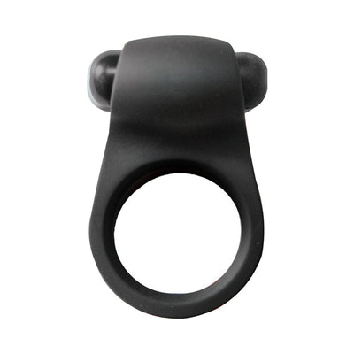 Black silicone vibrating ring with bullet-shaped motor, designed for intimate use and enhanced pleasure.