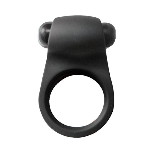 Black silicone vibrating ring with bullet-shaped motor, designed for intimate use and enhanced pleasure.