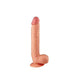 Beige 11-inch realistic dildo with detailed veins, balls, and suction cup base for hands-free use.