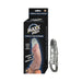 Clear textured Maxx Men Compact Penis Sleeve with secure ring and packaging showing product features.