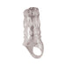 Clear textured Maxx Men Erection Sleeve made of flexible TPE with a ring base for secure fit and added stimulation.