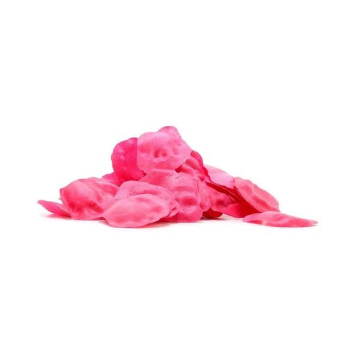 Pile of vibrant pink melting rose petals on a white background for romantic bath use.