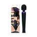 Merci Rechargeable Power Wand massager in black and violet with packaging featuring a model in black lingerie.