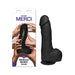 Black lifelike large dildo with suction cup and packaging showing multiple hands holding the product.