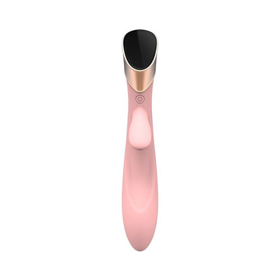Pink Metis Touch Panel Rabbit Vibrator with sleek curved design and black touch control panel on top.