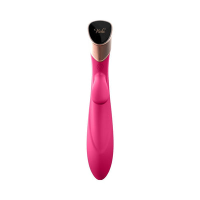 Sleek pink Metis Touch Panel Rabbit Vibrator with gold and black touch control panel, ergonomic design, and smooth silicone finish.