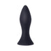 Compact black silicone butt plug with tapered tip and flared base, designed for comfortable and discreet use.