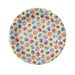 Round party plate with colorful circles featuring playful adult-themed illustrations in various skin tones.