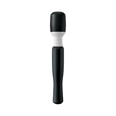 Compact black and white cordless mini massager with flexible neck for targeted muscle relief.