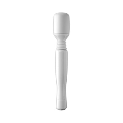 White cordless mini massager with flexible neck and rounded head for targeted muscle relief.