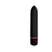 Black bullet vibrator with a pointed tip and pink accent ring, compact and sleek design.