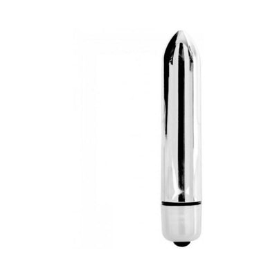Silver bullet vibrator with a smooth, pointed tip and a single button control at the base.