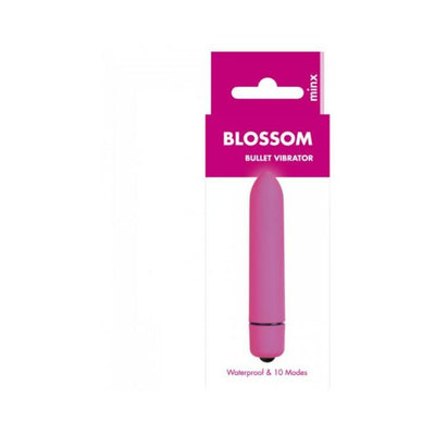 Pink Me You Us Blossom bullet vibrator in packaging with waterproof and 10 mode features highlighted.