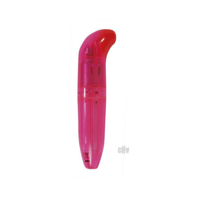 Compact pink translucent G-spot vibrator with curved tip and simple on/off control.