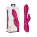 Vibrant pink rechargeable silicone G-spot rabbit vibrator with ergonomic design and control buttons next to its packaging box.