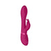 Vibrant pink rechargeable silicone G-spot rabbit vibrator with dual stimulation and control buttons on the handle.