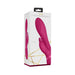 Packaging box of Mira rechargeable silicone G-spot rabbit vibrator in vibrant pink with gold geometric accents.