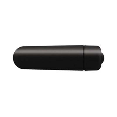 Compact black vibrating bullet with smooth matte finish and rounded tip.