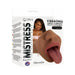 Packaging of Curve Toys Mistress vibrating deep throat mouth stroker with lifelike mouth and extended tongue design.