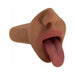Realistic mouth-shaped vibrating stroker with textured tongue and soft grip in natural skin tone.